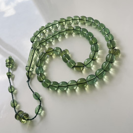 Green Islamic Prayer Beads, Olive Amber Muslim Beads