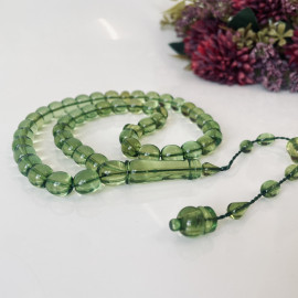 Green Islamic Prayer Beads, Olive Amber Muslim Beads