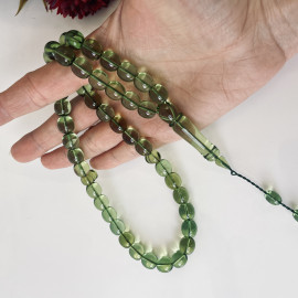 Green Islamic Prayer Beads, Olive Amber Muslim Beads