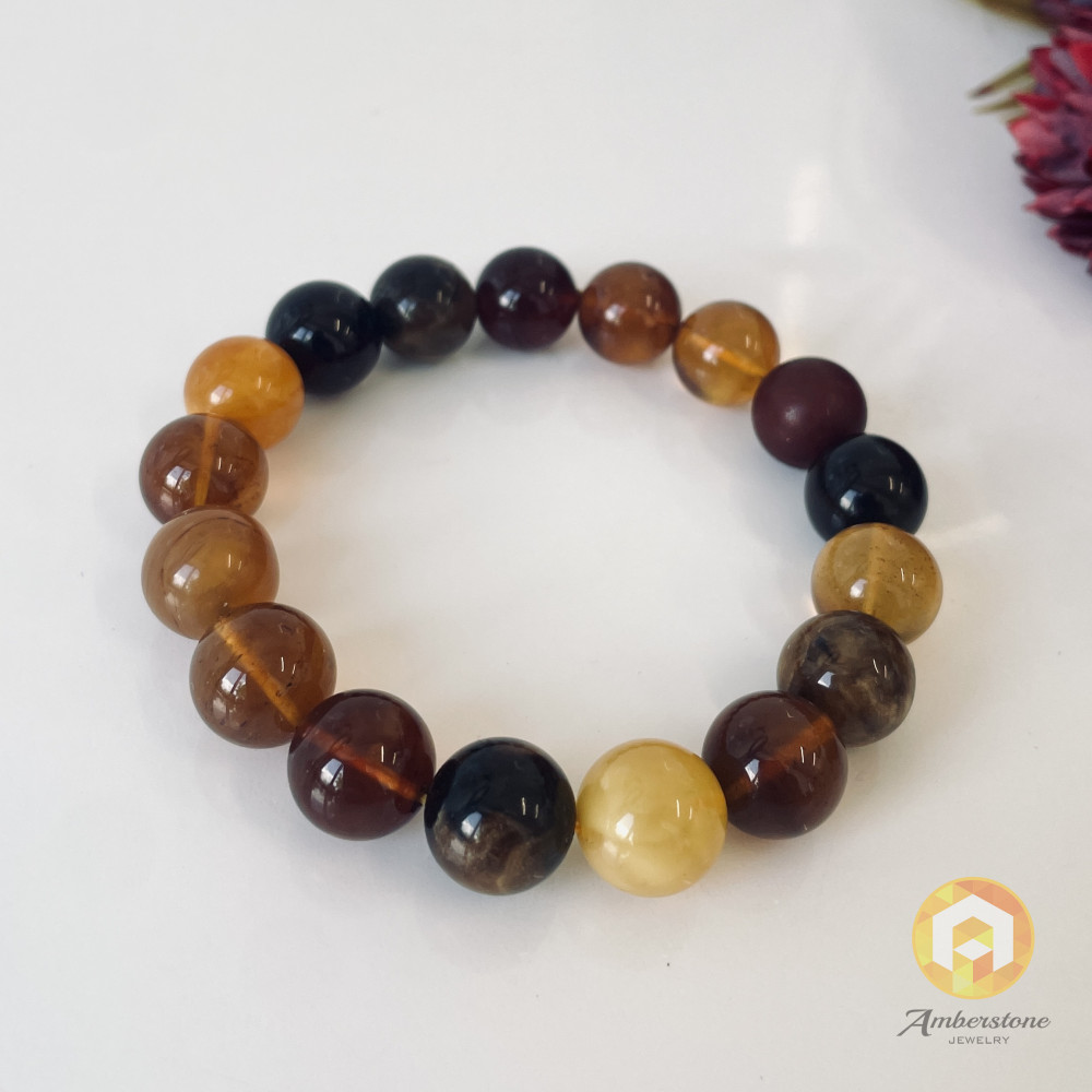 Multicolor Baltic Amber Bracelet, Colorful Natural Amber Beads