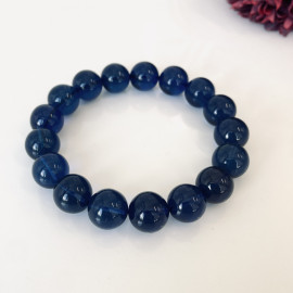 Blue Amber Round Beads, Bracelet in Deep Blue Color Amber