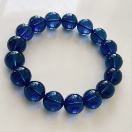 Blue Amber Round Beads, Bracelet in Deep Blue Color Amber