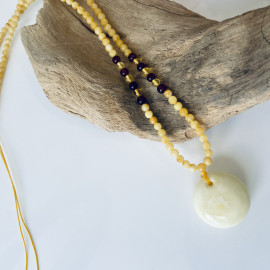 Handmade White Amber Pendant, with Baltic Amber Beaded Necklace
