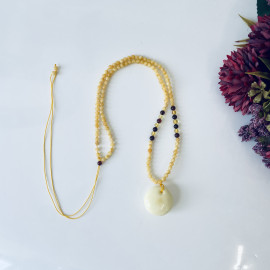Handmade White Amber Pendant, with Baltic Amber Beaded Necklace