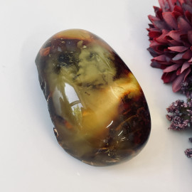 🎥 Gold Cognac Baltic Amber Stone, Polished Natural Amber with Mist Effect