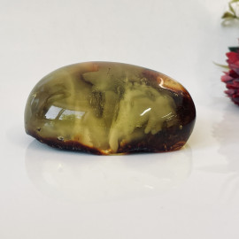🎥 Gold Cognac Baltic Amber Stone, Polished Natural Amber with Mist Effect