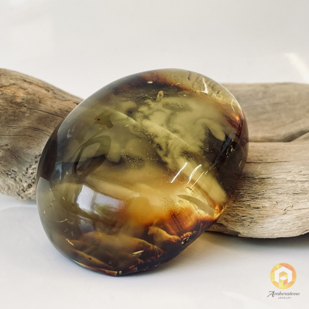 Gold Cognac Baltic Amber Stone – Polished Natural Amber with Mist Effect