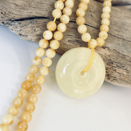 Handmade White Amber Donut, with Baltic Amber Beaded Necklace
