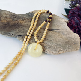 Handmade White Amber Donut, with Baltic Amber Beaded Necklace