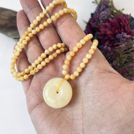 Handmade White Amber Donut, with Baltic Amber Beaded Necklace