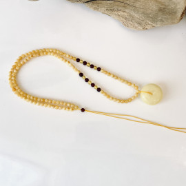 Handmade White Amber Donut, with Baltic Amber Beaded Necklace