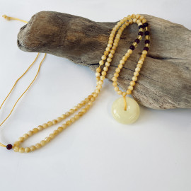 Handmade White Amber Donut, with Baltic Amber Beaded Necklace