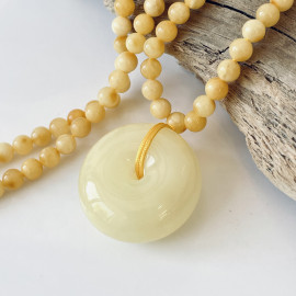 Handmade White Amber Donut, with Baltic Amber Beaded Necklace