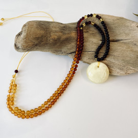 Premium Quality Genuine Baltic Amber Donut Pendant in Yellow Tiger