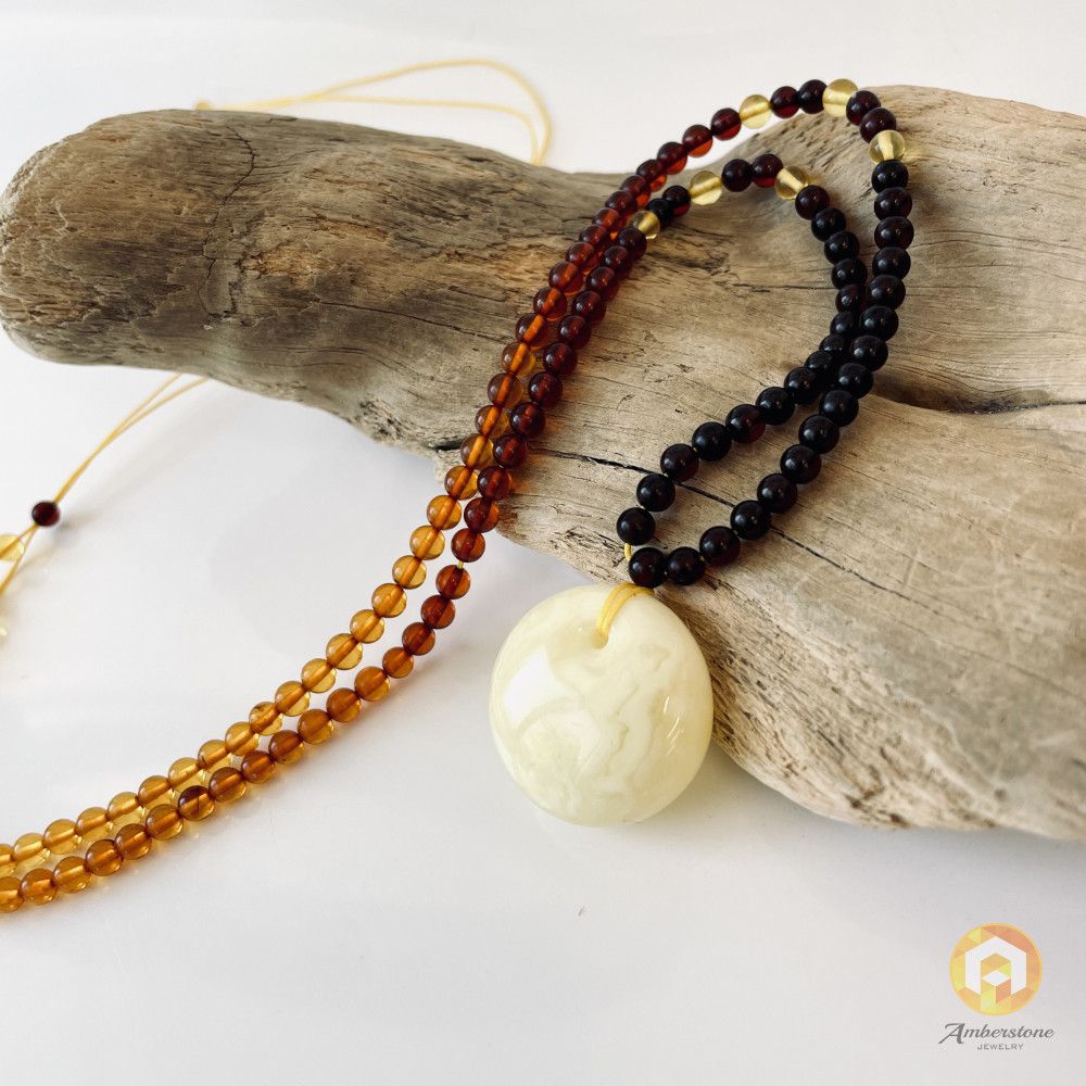 Premium Quality Genuine Baltic Amber Donut Pendant in Yellow Tiger