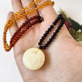 Premium Quality Genuine Baltic Amber Donut Pendant in Yellow Tiger