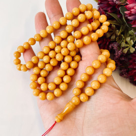 NEW Yellow Baltic Amber Misbaha, 99 Round Beads Natural Amber Tasbih