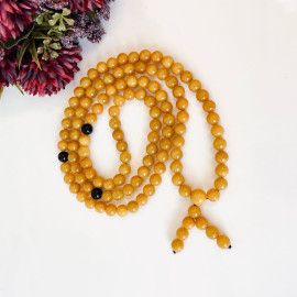 Yellow Baltic Amber Mala, Natural Amber Mala with Cherry Separators