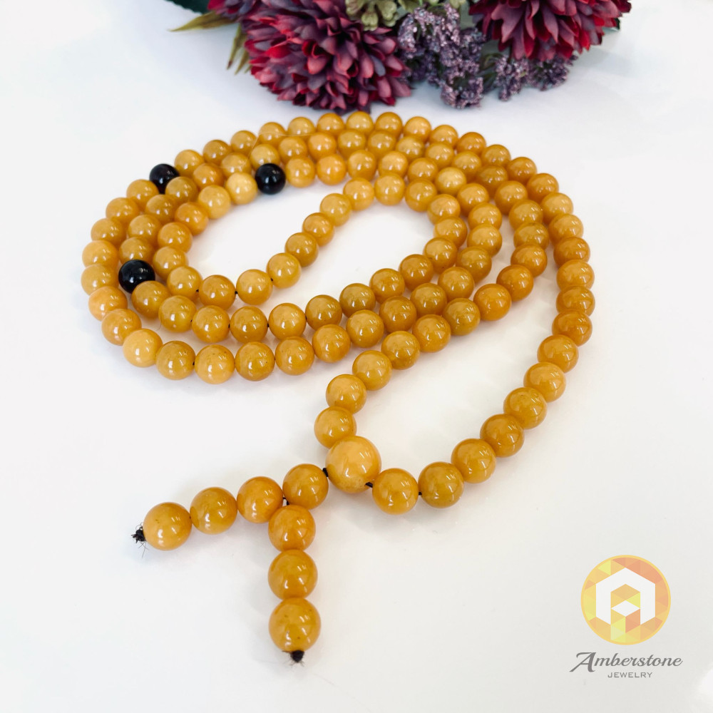 Yellow Baltic Amber Mala – Natural Amber Mala with Cherry Separators