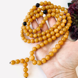 Yellow Baltic Amber Mala, Natural Amber Mala with Cherry Separators