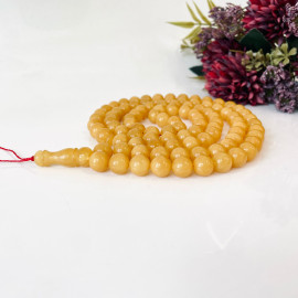 NEW Egg Yolk Baltic Amber Misbaha, 99 Round Beads Natural Amber Tasbih