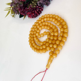 NEW Egg Yolk Baltic Amber Misbaha, 99 Round Beads Natural Amber Tasbih
