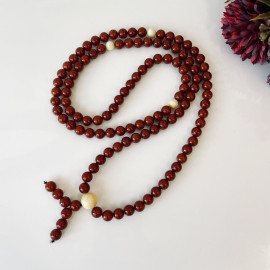 Baltic Amber Buddhist Mala, Old Brown Amber Prayer Beads with White Separators