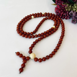 Baltic Amber Buddhist Mala, Old Brown Amber Prayer Beads with White Separators