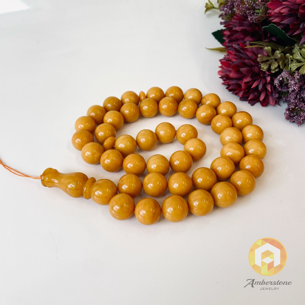 Butterscotch Baltic Amber Misbaha – 45 Round Beads Natural Amber Tasbih
