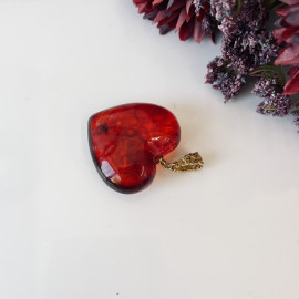 Royal Red Amber Pendant Heart with 925 Gold-plated Silver