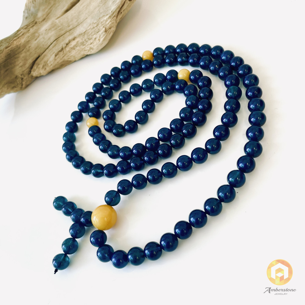 Yellow Natural Amber Mala Buddhist Prayer beads 5mm