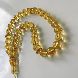 Light Cognac Amber Islamic Prayer Beads, Yellow Amber Rosary