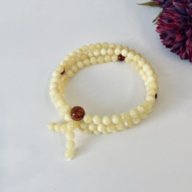 White Baltic Amber Mala, 6mm Natural Amber Mala with Cognac Separators