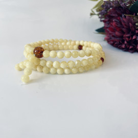 NEW White Baltic Amber Mala, 6mm Natural Amber Mala with Cognac Separators
