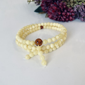 White Baltic Amber Mala, 6mm Natural Amber Mala with Cognac Separators
