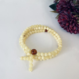 NEW White Baltic Amber Mala, 6mm Natural Amber Mala with Cognac Separators