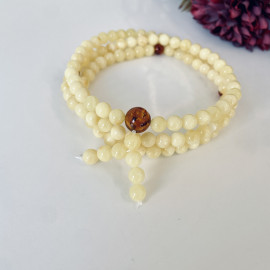 White Baltic Amber Mala, 6mm Natural Amber Mala with Cognac Separators