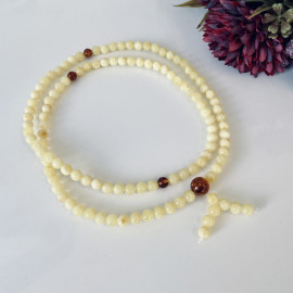 NEW White Baltic Amber Mala, 6mm Natural Amber Mala with Cognac Separators