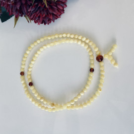NEW White Baltic Amber Mala, 6mm Natural Amber Mala with Cognac Separators