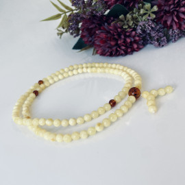 White Baltic Amber Mala, 6mm Natural Amber Mala with Cognac Separators