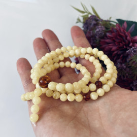 White Baltic Amber Mala, 6mm Natural Amber Mala with Cognac Separators