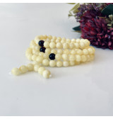 White Baltic Amber Mala – 6.5mm Natural Amber Mala with Cherry Separators
