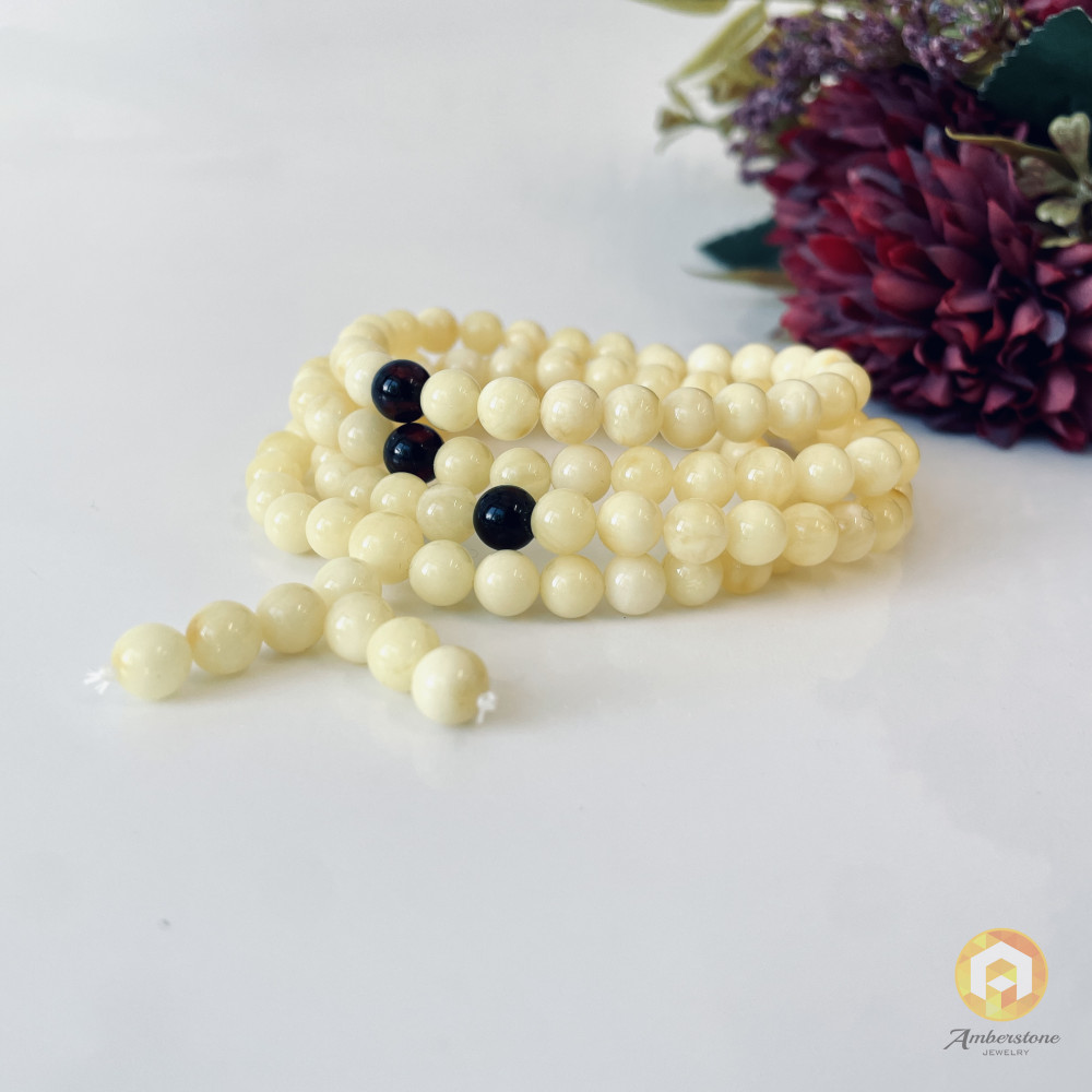 Yellow Natural Amber Mala Buddhist Prayer beads 5mm