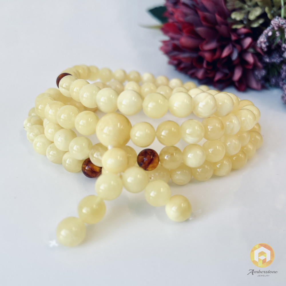 6,5 mm Amber Mala with Cognac Separators