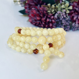 Milky White Natural Baltic Amber Mala, 6,5 mm Amber Mala with Cognac Separators