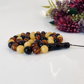 🎥 Multicolor Baltic Amber Tespih, 45 Beads...
