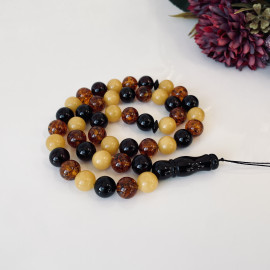 🎥 Multicolor Baltic Amber Tespih, 45 Beads Natural Amber Misbaha