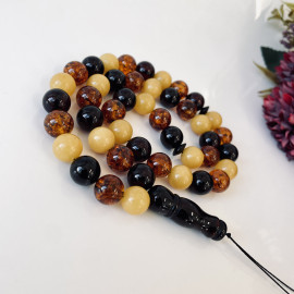 🎥 Multicolor Baltic Amber Tespih, 45 Beads Natural Amber Misbaha