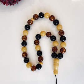 🎥 Multicolor Baltic Amber Tespih, 33 Beads Handmade Amber, Multicolored Amber Misbaha