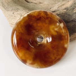 Orange and White Baltic Amber Donut Pendant, Natural Amber Circle Necklace